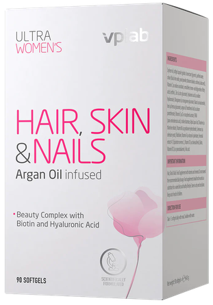 VPLAB HAIR SKIN & NAILS su argano aliejumi minkštos gelio kapsulės, 90 vnt.
