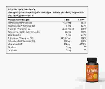 SAPIENS Vitamin B Complex PRO dengtos tabletės, 90 vnt.