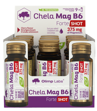 OLIMP LABS Chela - Mag B6 Forte Shot (25 ml) Cherry ampulės, 9 vnt.
