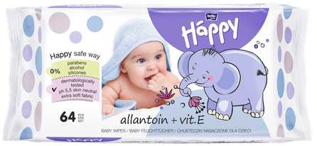 HAPPY   Allantoin & vit.E  drėgnos servetėlės, 64 vnt.