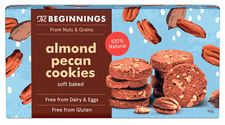THE BEGINNINGS Migdoliniai su pekaninėmis karijomis sausainiai, 80 g