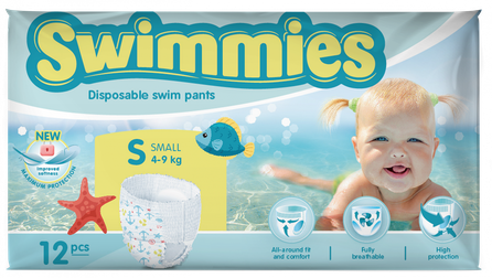 MOLTEX Swimmies S ( 4-9 Kg) sauskelnės, 12 vnt.