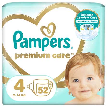 PAMPERS Premium Care 4 Maxi  9 - 14 kg sauskelnės, 52 vnt.