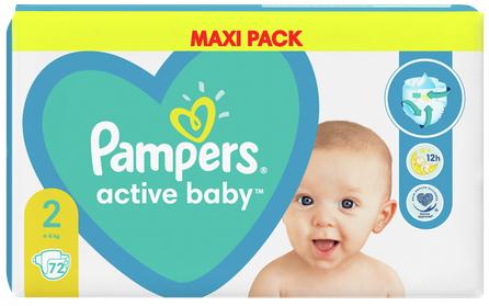PAMPERS Active Baby Maxi 2 (4-8 kg) sauskelnės, 72 vnt.