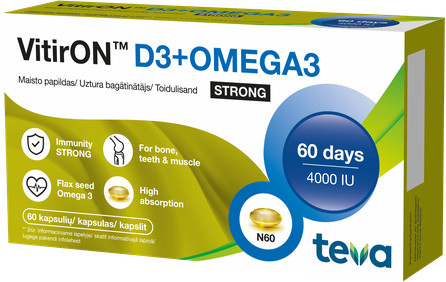 VITIRON D3 + Omega3 Strong kapsulės, 60 vnt.