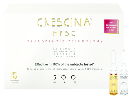 CRESCINA HFSC Transderm 500 Man (20+20), nuo plaukų slinkimo vyrams ampulės, 40 vnt.
