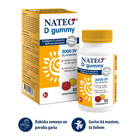 NATEO D 2000 IU vitaminai guminukai, 50 vnt.