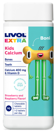 LIVOL  Extra Kids Calcium kramtomosios tabletės, 90 vnt.