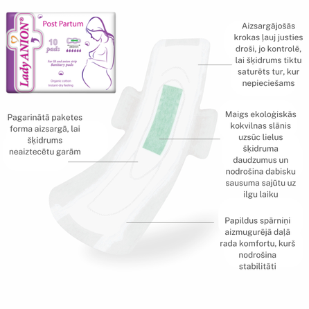 LADY ANION Post Partum higieniniai paketai, 10 vnt.