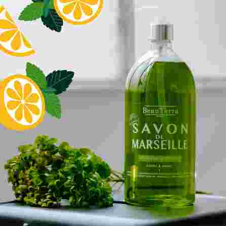 BEAUTERRA Marseille mėtų ir citrinų aromato skystas muilas, 1000 ml