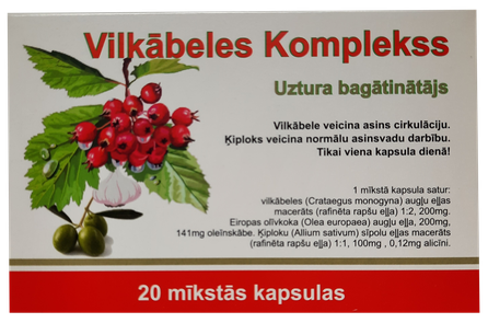 VILKĀBELES KOMPLEKSS Gudobelės kompleksinis minkštos gelio kapsulės, 20 vnt.