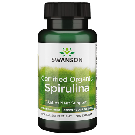 SWANSON Spirulina 500 Mg (Ekologiška JAV), virškinimui,  tabletės, 180 vnt.