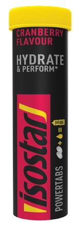 ISOSTAR Hydrate & Perform Powertabs spanguolių skonio šnypščiosios tabletės, 10 vnt.