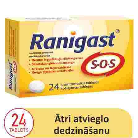 RANIGAST    SOS virškinimo sistemai kramtomosios tabletės, 24 vnt.