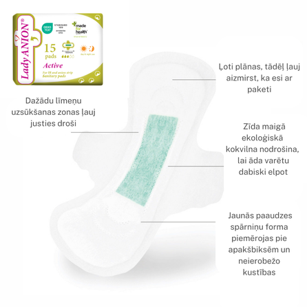 LADY ANION ploni, kvėpuojantys higieniniai paketai, 15 vnt.