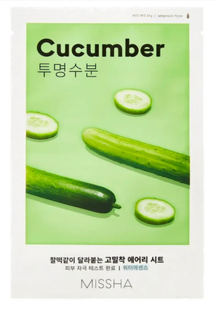MISSHA Airy Fit Cucumber, su agurkų ekstraktu veido kaukė, 19 g
