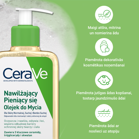 CERAVE For Face And Body With Ceramides Moisturising valomasis aliejus, 236 ml