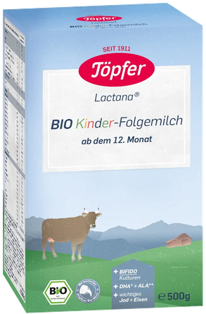 TOPFER L LACTANA BIO  vaikams, vyresniems kaip 12 mėn., ekologiškas pieno milteliai, 500 g
