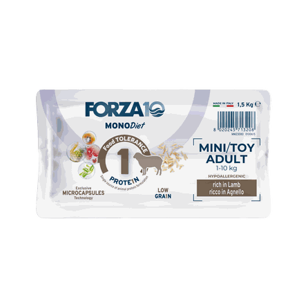 FORZA10 Monodiet Mini/Toy Adult su ėriena, šunims sausas pašaras, 1.5 kg