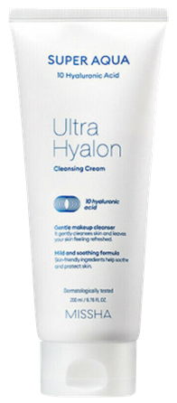 MISSHA Super Aqua Ultra su hialurono rūgštimi valomasis kremas, 200 ml