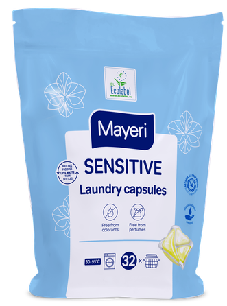 MAYERI Sensitive baltiems ir spalvotiems skalbiniams skirtos kapsulės skalbimui, 32 vnt.