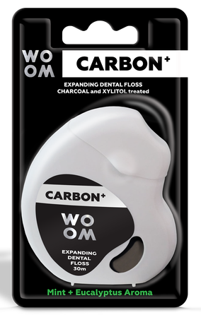 WOOM Carbon + Expanding 30m tarpdančių siūlas dantų siūlas, 1 vnt.