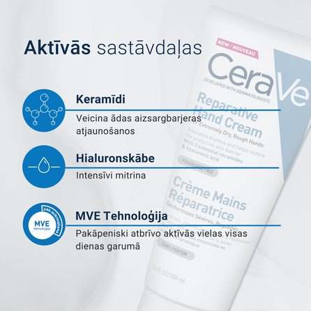 CERAVE Reparative With Ceramides rankų kremas, 100 ml