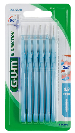 GUM BI-Direction 0.9 mm  tarpdančių šepetėlis, 6 vnt.