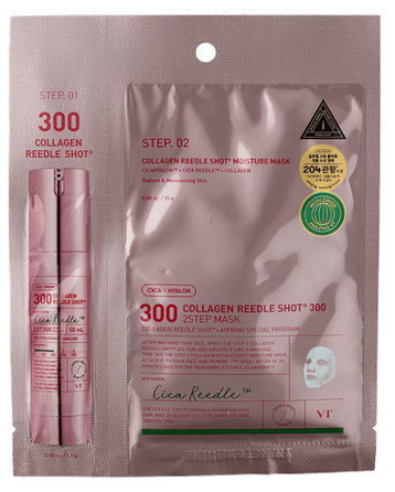 VT COSMETICS Collagen Reedle Shot 300 2-Step, jautriai odai veido kaukė, 1 vnt.