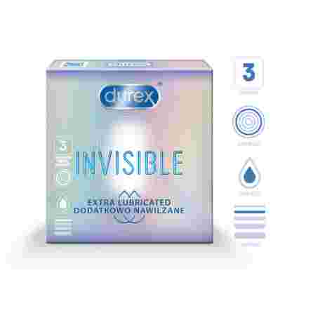 DUREX Invisible Extra Lubricated prezervatyvai, 3 vnt.