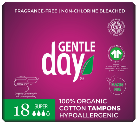 GENTLE DAY Super Organic Cotton tamponai, 18 vnt.
