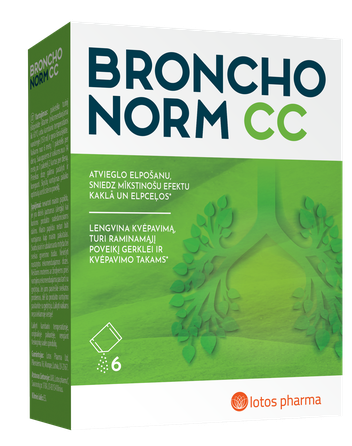 BRONCHONORM CC, kvėpavimo takų funkcijai  paketėliai, 6 vnt.