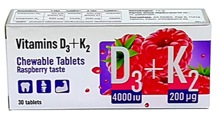 PHARMPRO Vitamin D3+K2 kramtomosios tabletės, 30 vnt.