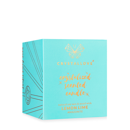 CRYSTALLOVE Amazonite Soy Candle & Lemon Lime kvepianti žvakė, 400 g