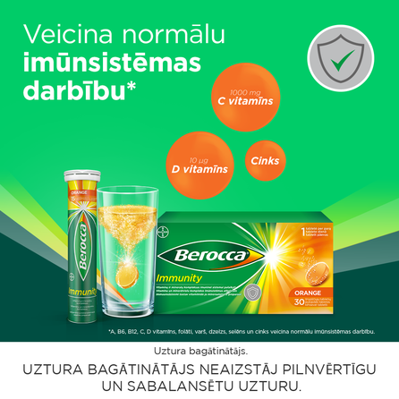 BERROCA Immunity vitaminų kompleksas, šnypščiosios tabletės, 30 vnt.