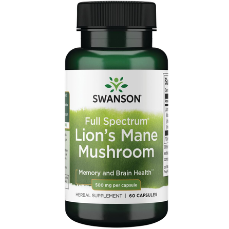 SWANSON Lion's Mane 500 Mg, nervų sistemos veiklai,  kapsulės, 60 vnt.