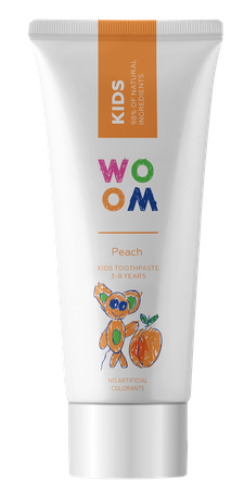 WOOM KIDS PEACH persikų skonio, 3–8 m. dantų pasta, 50 ml