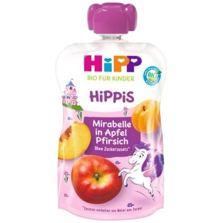 HIPP obuoliai, slyvos, persikai, nuo 1 metų tyrės, 100 g
