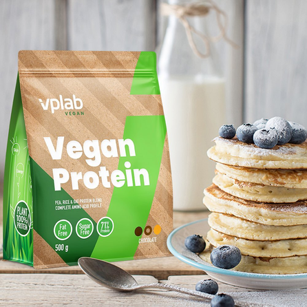 VPLAB Vegan Protein veganiškas, šokolado skonio milteliai, 500 g