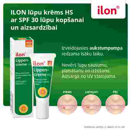 ILON SPF 30 apsaugai nuo pūslelinės skirtas putlinamasis lūpų blizgis, 10 ml
