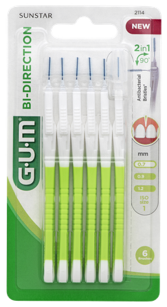 GUM BI-Direction 0.7 mm tarpdančių šepetėlis, 6 vnt.