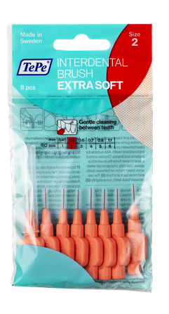 TEPE Extra Soft  Size 2 0.5 mm tarpdančių šepetėlis, 8 vnt.