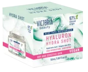 VICTORIA BEAUTY   Hydra Shot drėkinantis ir odą raminantis, jautriai odai veido kremas, 50 ml
