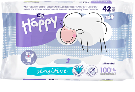 HAPPY   Sensitive šlapias tualetinis popierius, 42 vnt.