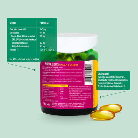 MOLLERS Omega-3 Cardio, širdies veiklai kapsulės, 76 vnt.