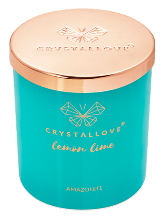 CRYSTALLOVE Amazonite Soy Candle & Lemon Lime kvepianti žvakė, 400 g