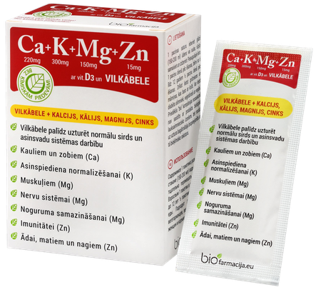 BIOFARMACIJA Ca+ K+ Mg+ Zn milteliai, 14 vnt.