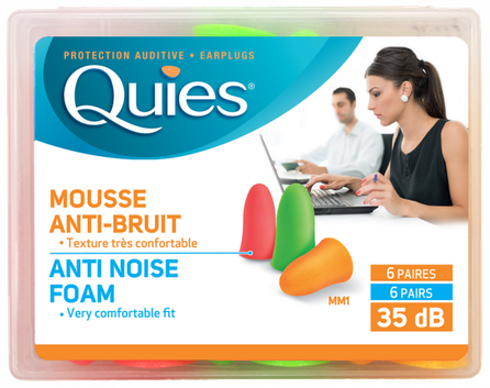 QUIES Colored Polyurethane Foam ausų kamštukai, 12 vnt.