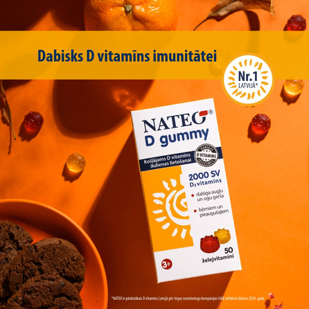 NATEO D 2000 IU vitaminai guminukai, 50 vnt.