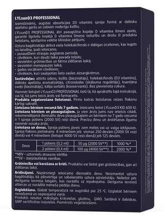 LYL sunD3 PROFESSIONAL 4 000 IU | 2 000 IU purškalas, 50 ml